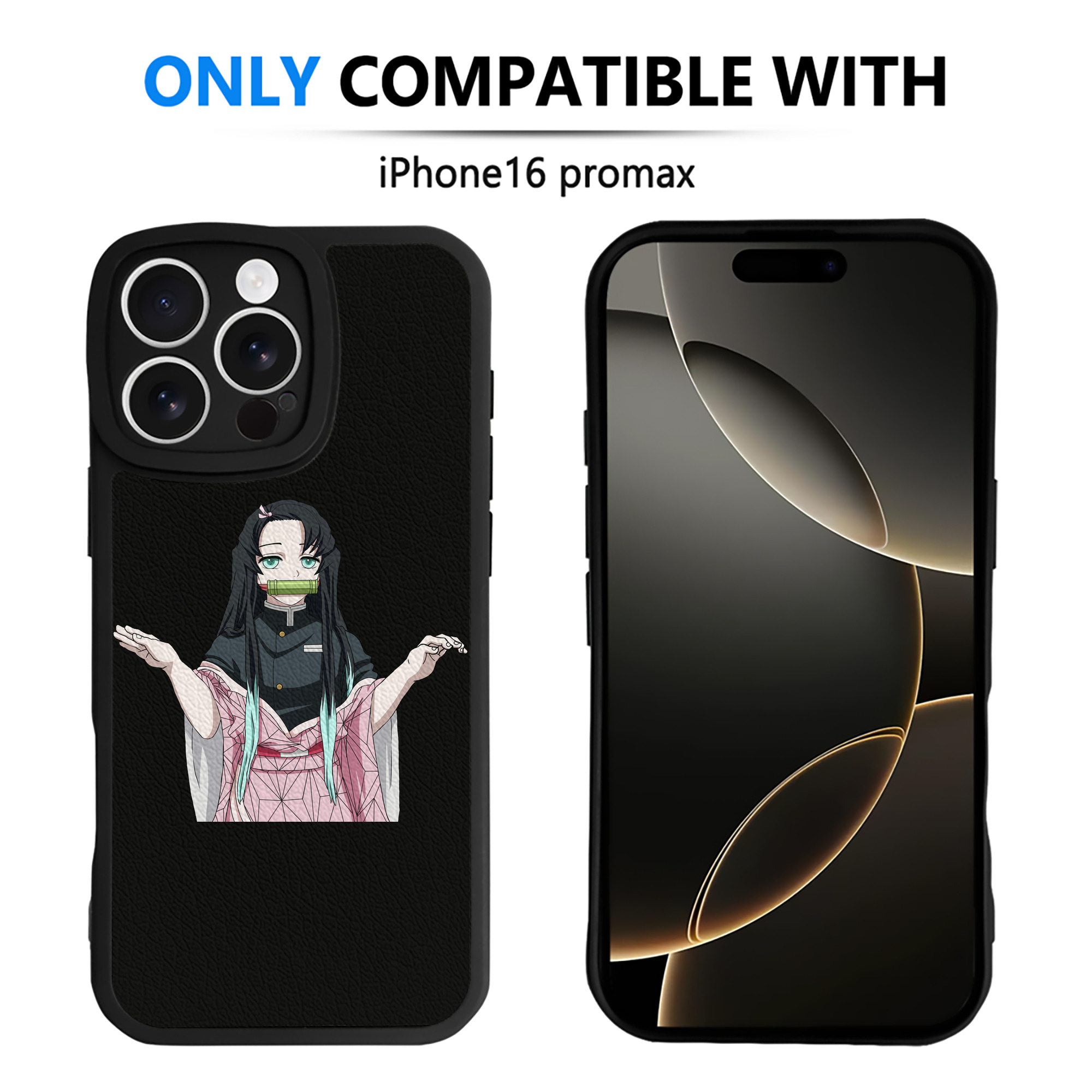 （画像用） 鬼滅の刃（きめつのやいば）竈門 禰󠄀豆子／かまど ねずこ Kamado Nezuko 【iPhone 16シリーズ対応】シリコンスマホケース（レザー調） 材質：シリコン